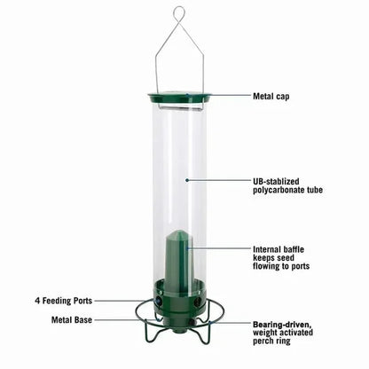 Squirrel-Proof Bird Feeder | Spinning Tube Feeder with 4 Ports & 5 lb Seed Capacity