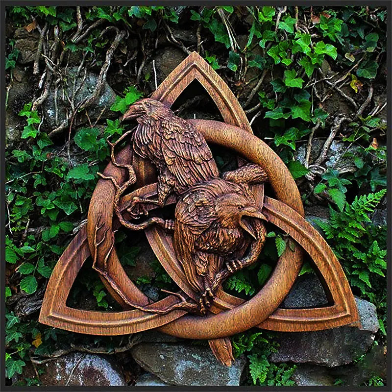 Nordic Runic Wood Wall Raven Decor Norse Mythology Plaque 8496127181102-1