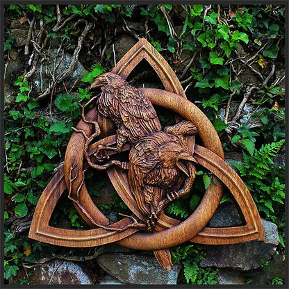 Nordic Runic Wood Wall Raven Decor Norse Mythology Plaque 8496127181102-1