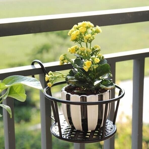 Metal Hanging Flower Pot Stand Balcony Rail Garden Plant Holder 9774297612590-1