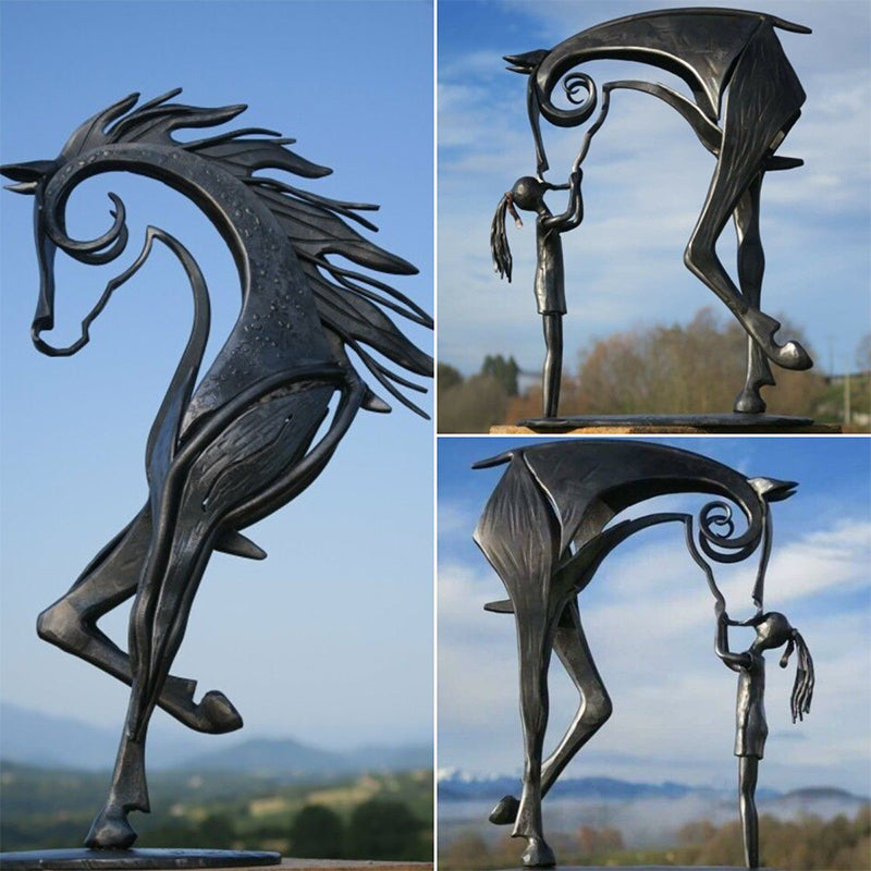 Metal Garden Horse Kiss Sculpture Outdoor Waterproof Yard Decor 8496310026542-1