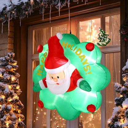 4ft Window Santa Claus Wreath, 5 LED Lights, Bundle Pocket Inflatable Decoration 8929626620124-1