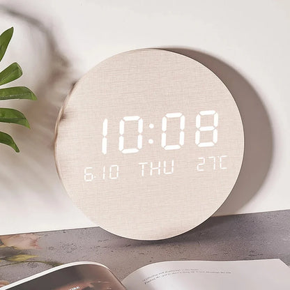 Led Wooden Wall Clock With Temperature Display, Silent Nordic Style 14815612272966-1