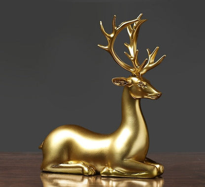 Golden Couple Deer Figurines Resin Animal Sculpture Home Decor Set 9599434490158-1
