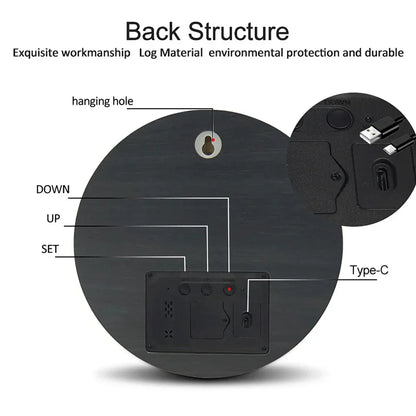 Led Wooden Wall Clock With Temperature Display, Silent Nordic Style 14815612272966-1