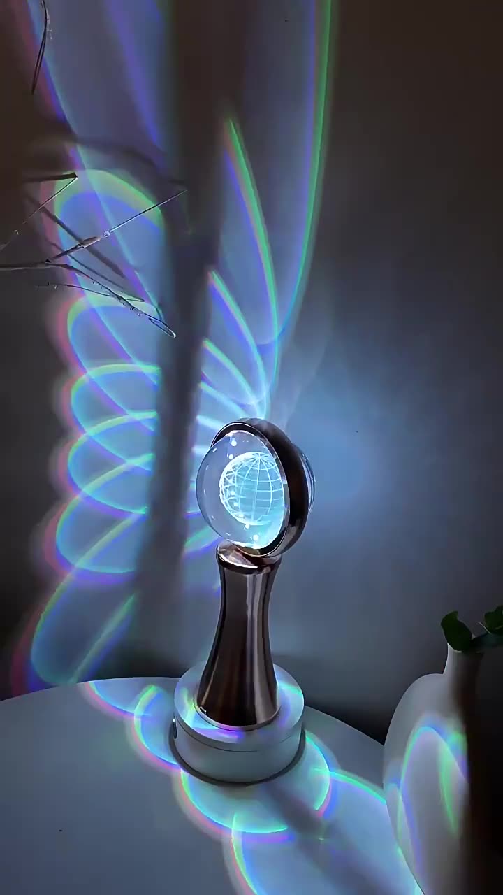 3D Crystal Globe Rotating Night Light RGB Charging Modern Simple Projection Atmosphere Light 9687195189550-1