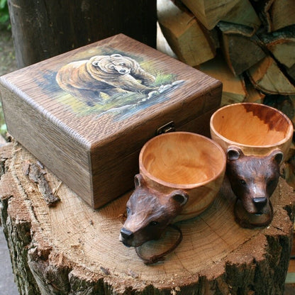 Wooden Bear Mug Hand Carved Rustic Coffee Cup Natural 8591339585838-1