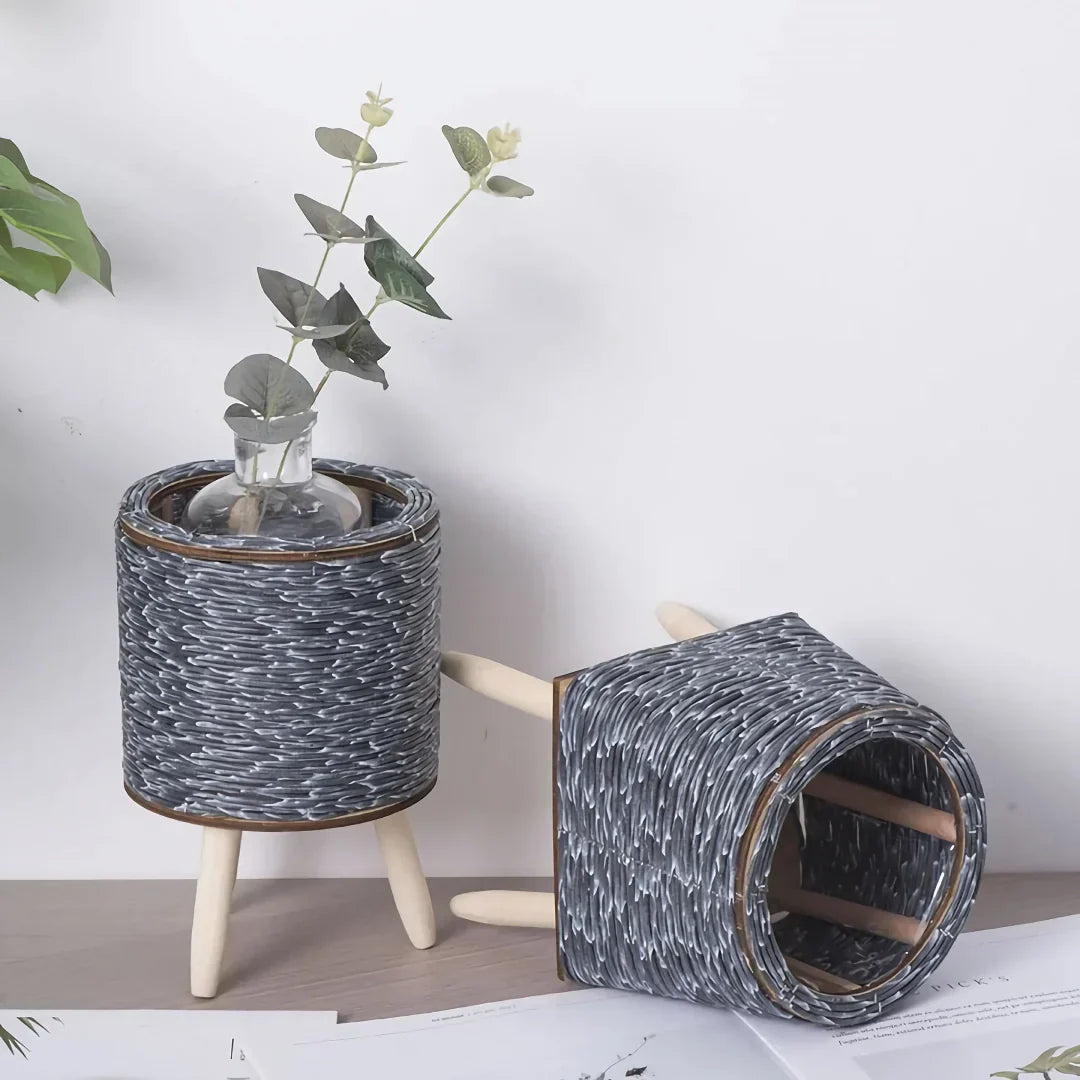 Nordic Hand-Woven Imitation Rattan Flower Pot 14815605719366-1