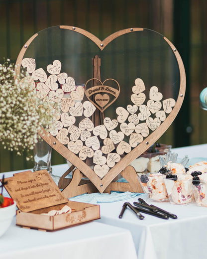 Wooden Heart Guest Book Wedding Frame Keepsake Memory Decoration 14952053539142-1