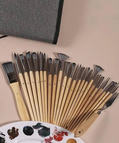 Professional Art Brush With Natural Wood Handles Set Of 24 9080597971246-1