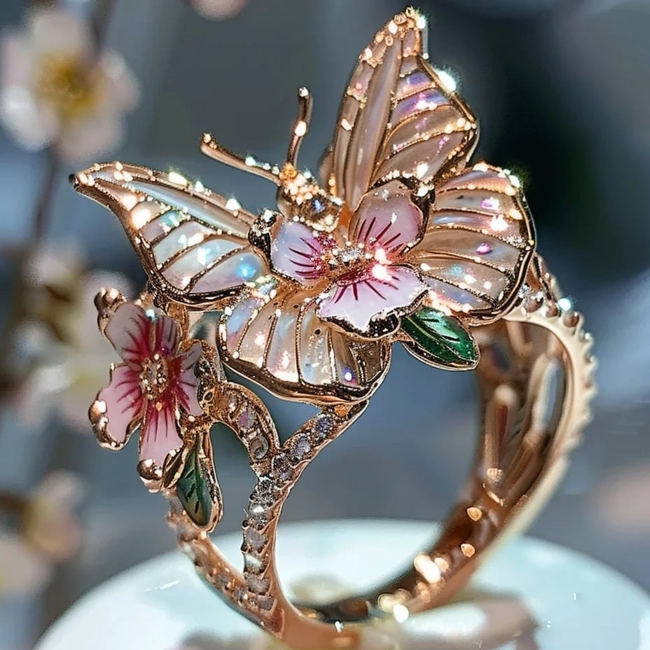 Size Can Be Changed At Will Butterfly Flower Ring 9529869992238-1