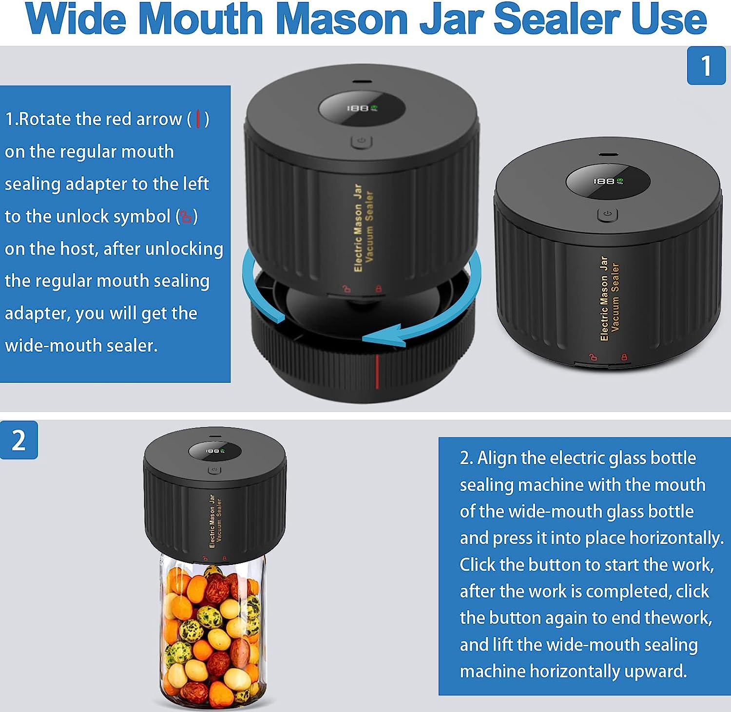 Electric Vacuum Sealer For Mason Jars With Rechargeable Portable Operation 9628525199662-1