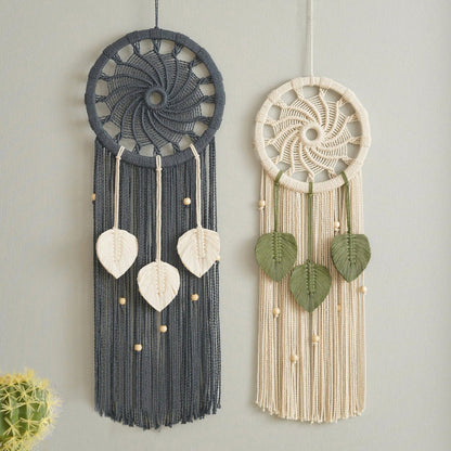 Nordic Style Circular Hand-Woven Wall Tapestry With Leaf Pattern 14815614796102-1