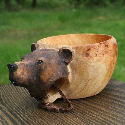 Wooden Bear Mug Hand Carved Rustic Coffee Cup Natural 8591339585838-1