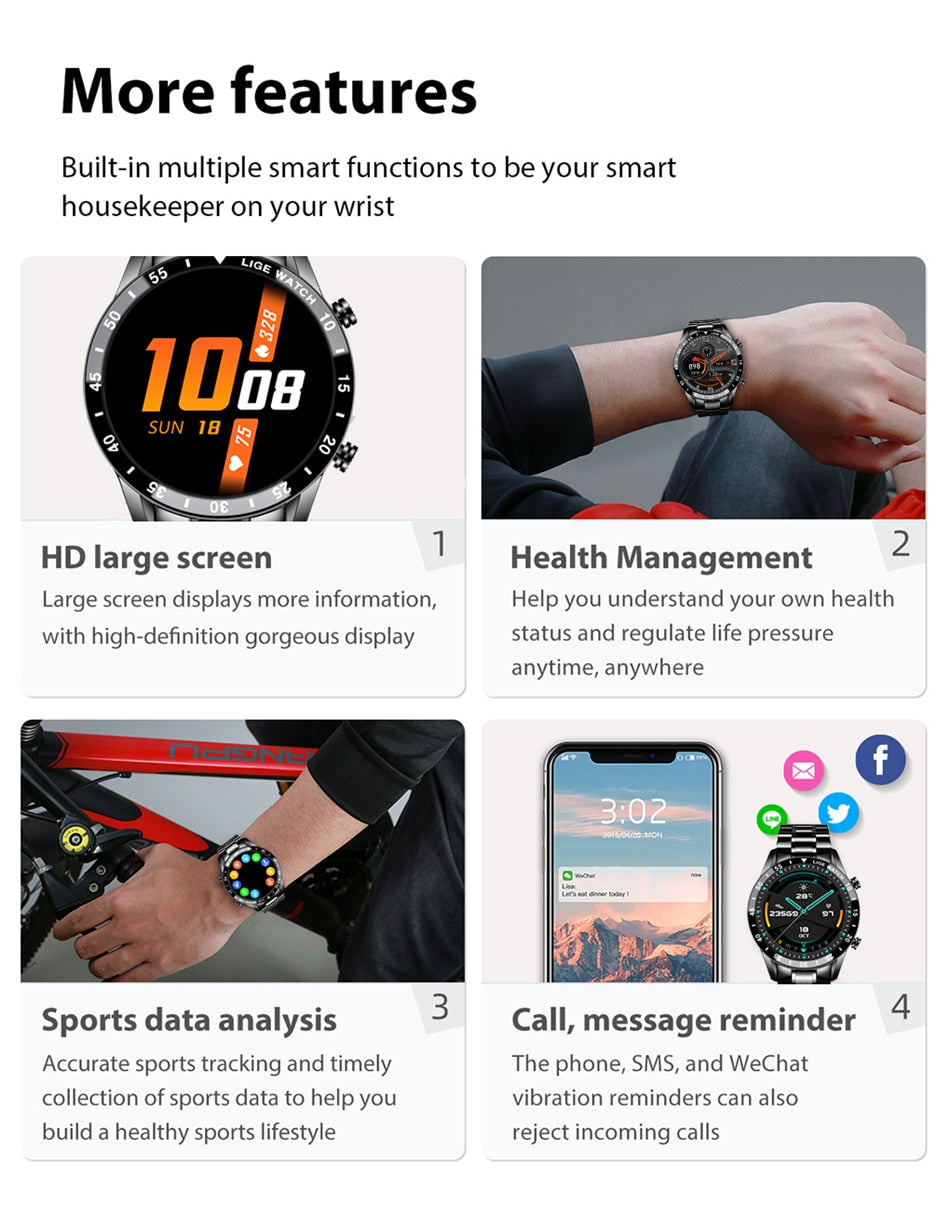 Luxury Full Circle Touch Screen Bluetooth Smart Watch with Steel Band