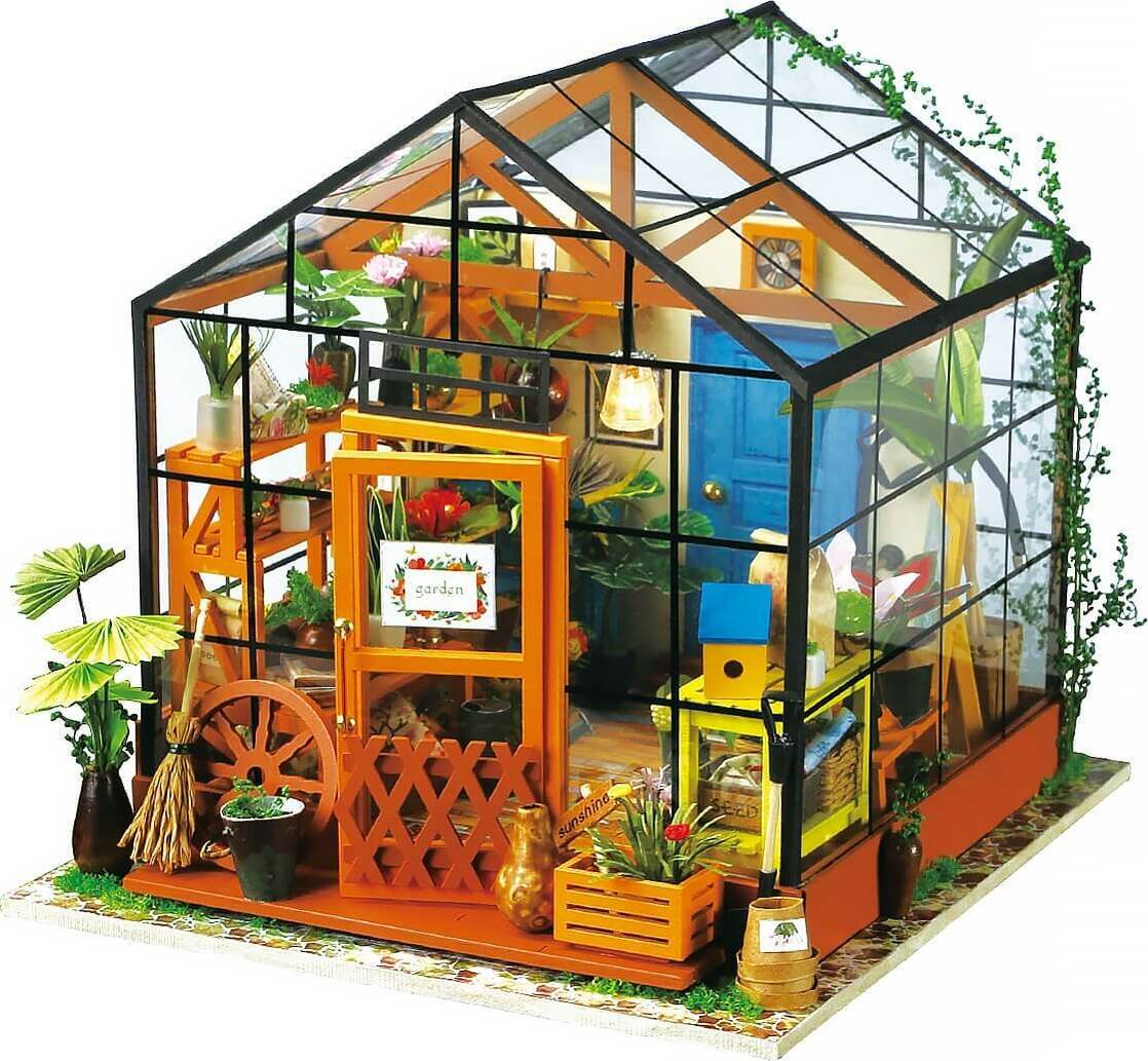 Miniature Dollhouse Kit with Flower Garden and Greenhouse Design 8174642004189-1