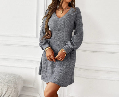 V Neck Autumn Dress Delivers Soft Style For Elegant Seasonal Looks 14946257961286-1