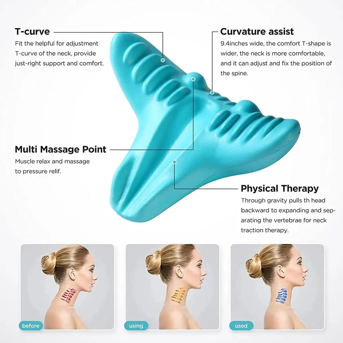 Ergonomic Neck Traction Pillow For Spine Alignment Pain Relief Support 14814240899398-1