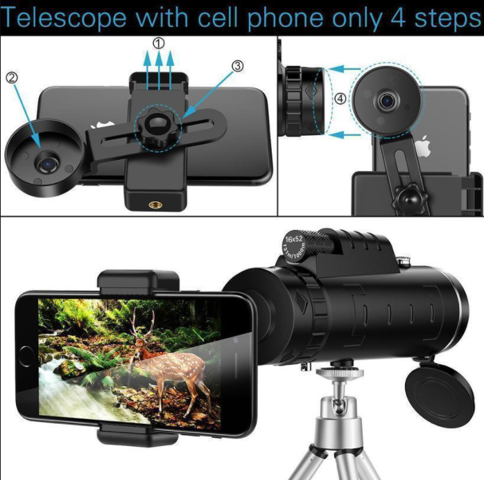 4K Waterproof Monocular Phone Telescope High Definition Zoom Lens 7580694675699-1