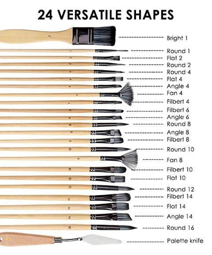 Professional Art Brush With Natural Wood Handles Set Of 24 9080597971246-1