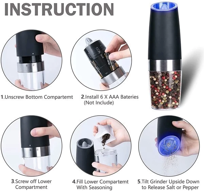 Salt And Pepper Mill With Gravity Sensor 14996391952710-1