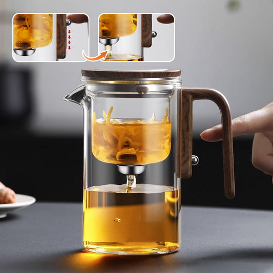 Water Separation Glass Teapot With Wooden Handle 8860570026221-1