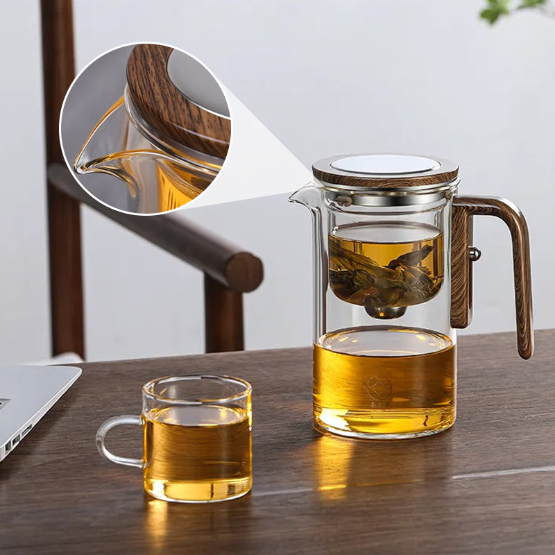 Water Separation Glass Teapot With Wooden Handle 8860570026221-1