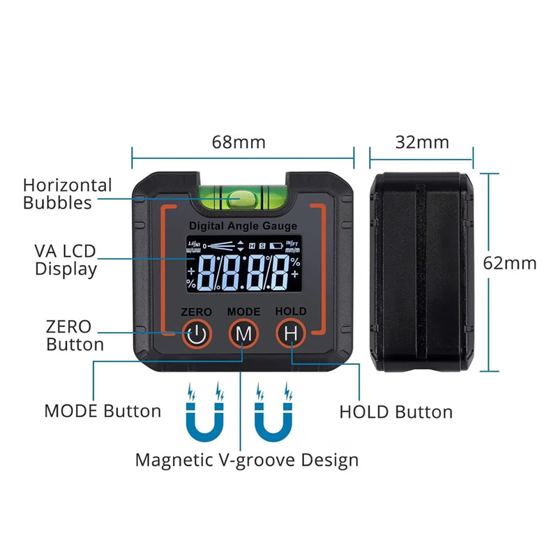 0-360°(4 * 90°) Digital Angle Finder Level Magnetic Electronic Gauge Inclinometer Protractor Tool 9655062004002-1