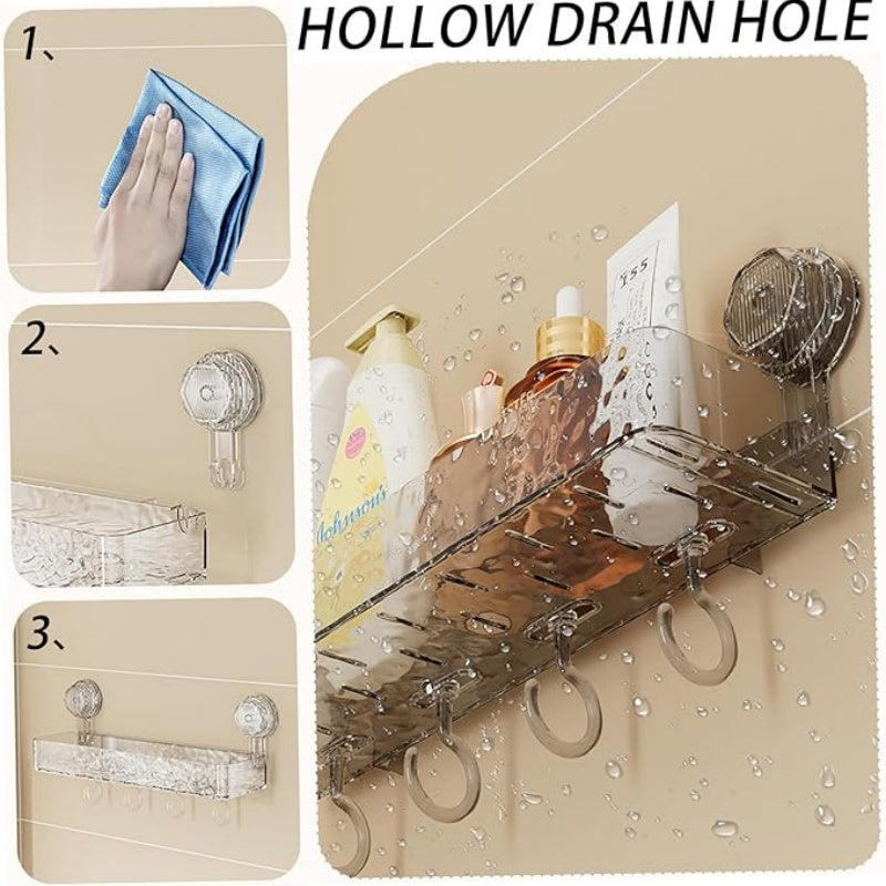 Wall Mounted Removable Suction Cup Shelf With Hooks 9663775703330-1