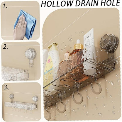 Wall Mounted Removable Suction Cup Shelf With Hooks 9663775703330-1