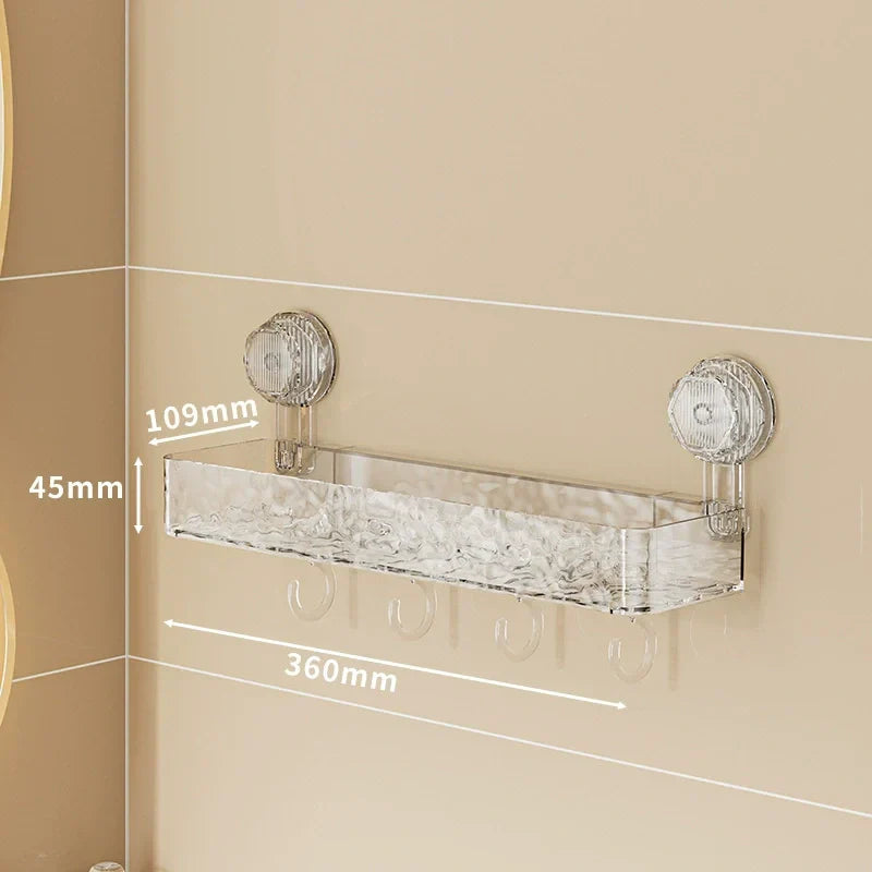 Wall Mounted Removable Suction Cup Shelf With Hooks 9663775703330-1
