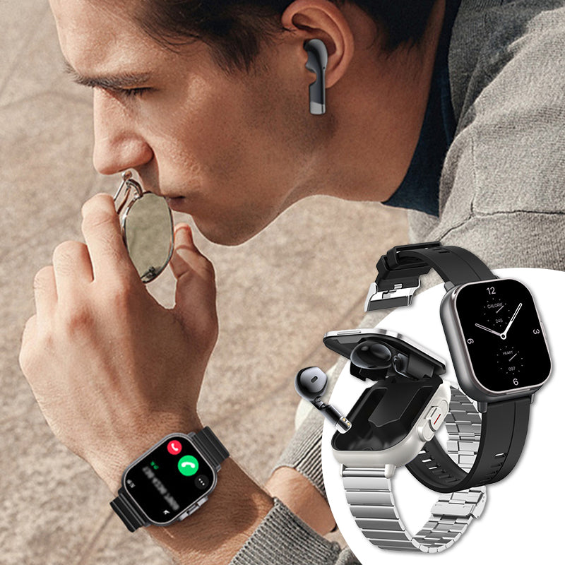 Smartwatch With Detachable Bluetooth Earphones Touchscreen Waterproof Fitness Tracker Rechargeable 9691143045410-1