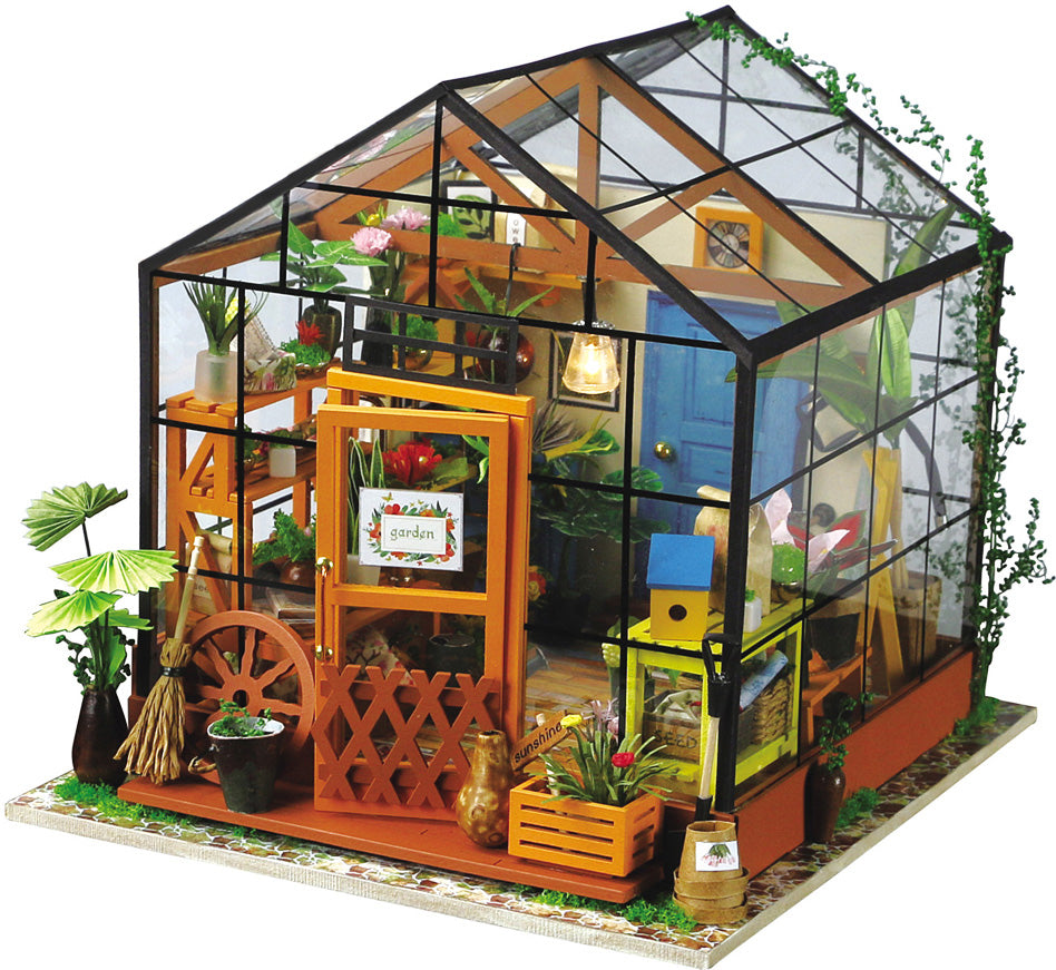 Miniature Dollhouse Kit with Flower Garden and Greenhouse Design 8174642004189-1