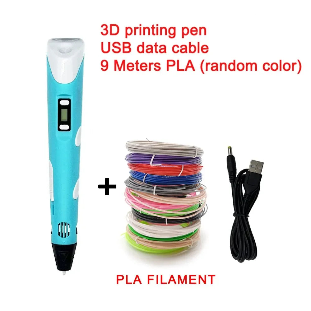 Creative 3D Printing Pen Set with 9 Meter Colorful Filament Bundle