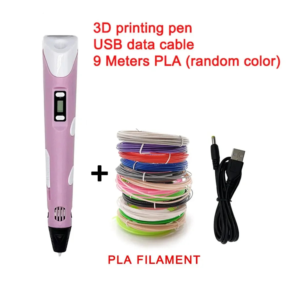 Creative 3D Printing Pen Set with 9 Meter Colorful Filament Bundle