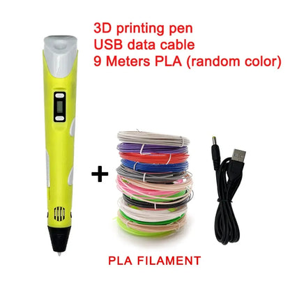 Creative 3D Printing Pen Set with 9 Meter Colorful Filament Bundle