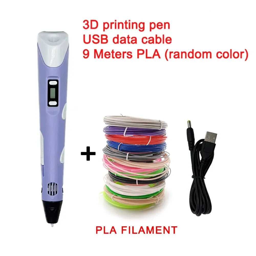 Creative 3D Printing Pen Set with 9 Meter Colorful Filament Bundle