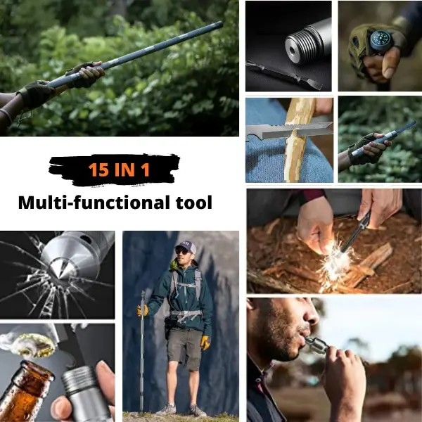 Heavy Duty Multifunctional Collapsible Trekking Hiking Survival Walking Stick2