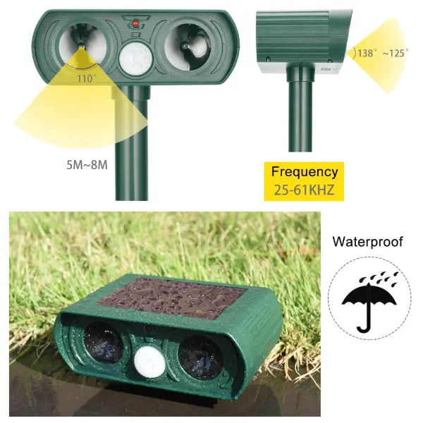 Solar Power Ultrasonic Animal Pest Repeller Infrared Sensor Waterproof Animal Deterrent