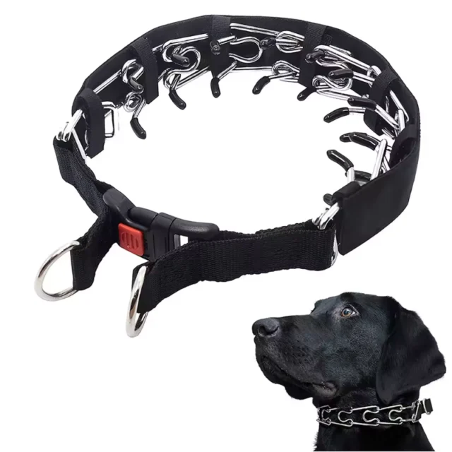 Adjustable Prong Collar With Stainless Steel Links Nylon Cover For Dogs