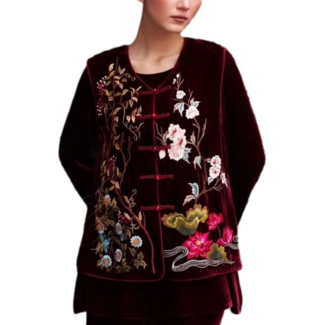 Traditional Velvet Jacket with Hand Embroidered Floral Design