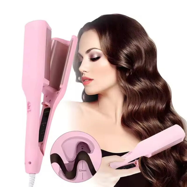 Foldable LCD 3-Barrel Ceramic Hair Curler for Waves